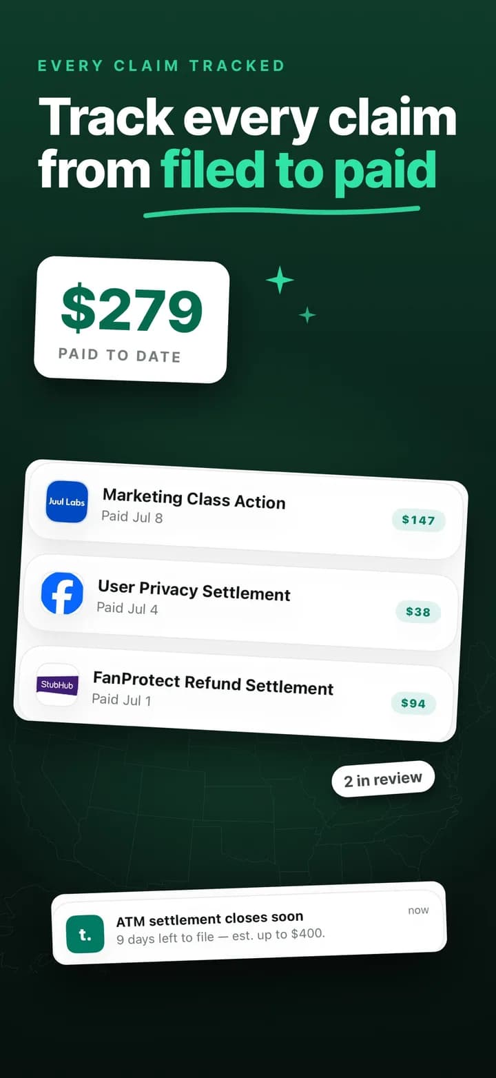 TapClaim claims screen tracking paid claims with amounts and dates